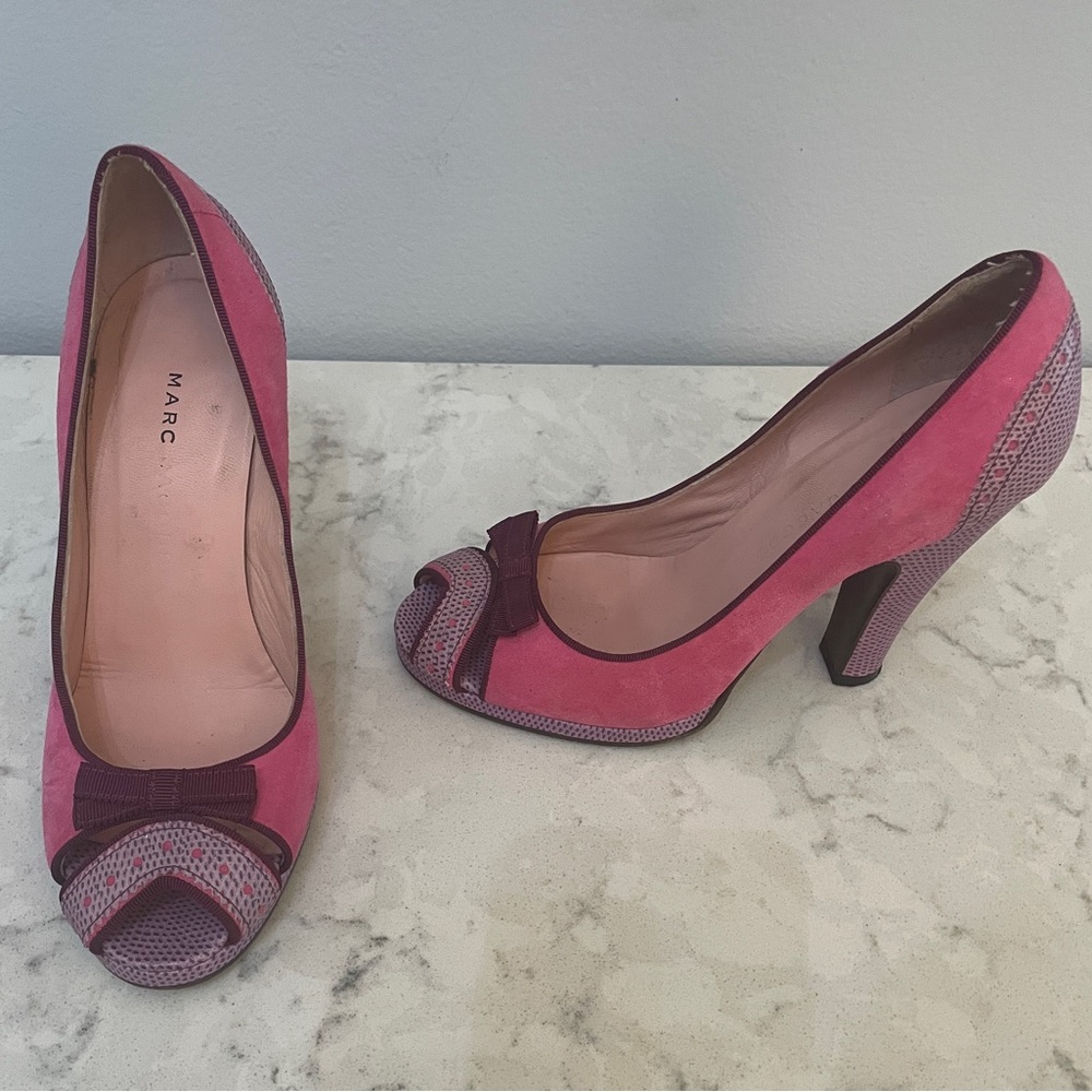Marc Jacobs Pink + Lavender Peep Toe Pumps 37.5